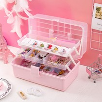 Creative Pink Transparent Plastic Multilayer Children Hair Accessories Box Tabletop Jewelry Meryl Triple Containing Box Hanging Clothes Hook