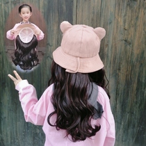 Children wig cap one-piece girl fisherman hat long curly hair natural full headgear emulation hair stylish 100 lap net red