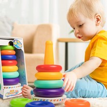 Laminated Leaf Child Puzzle Rainbow Tower Collar 0-1 One 2-year-old Baby Early teaching 6 8 8 9 months Baby Toys