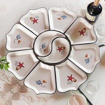 Parquet Cutlery Mesh Red Ceramic Dishes Home Creative Suit Combined Hotpot Gathering Reunions Gift Dishes Dish Chinese