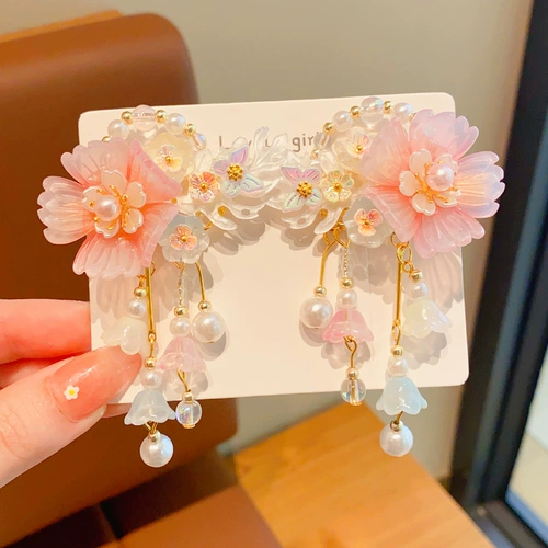 Ханьфу, детский аксессуар для волос, заколка для волос, шпильки для волос с кисточками, в цветочек, китайский стиль