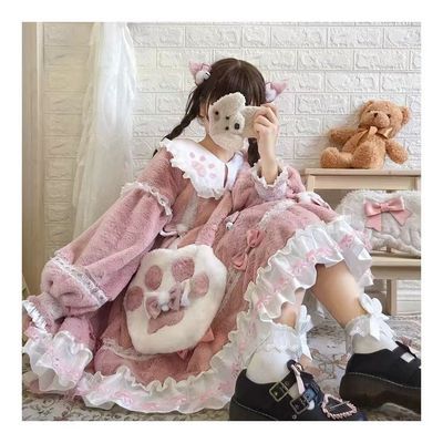 taobao agent Velvet winter cute dress, small princess costume, Lolita OP, long sleeve, increased thickness, Lolita style
