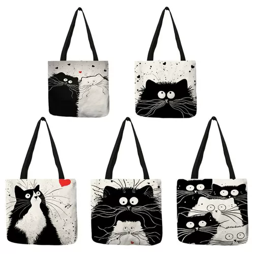 Customized Tote Shopping Bag Cute Cat Printing Women Handbag