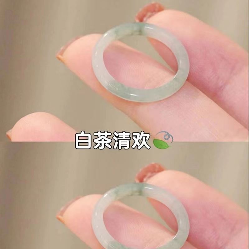 Trendy lychee jelly resin ring for female niche design, colorful index finger ring set, personalized imitation jade ring
