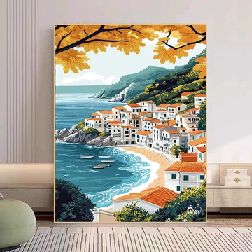 油彩画　海　小屋 Island Hut 海岛小屋, Wang Jie