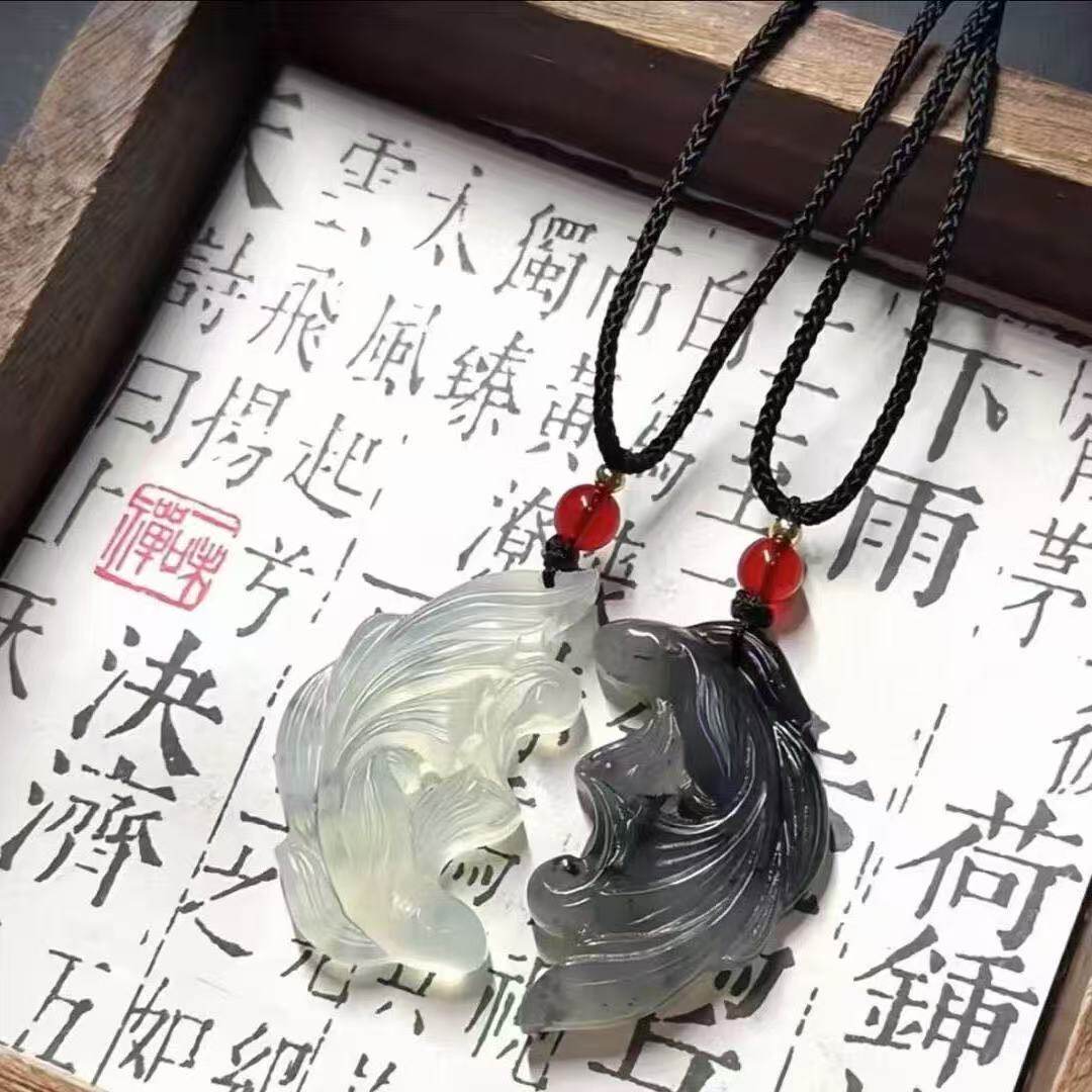 古玉 双魚佩飾 珊瑚玉 K21金具 ネックレス 首飾 時代物 中国美術 玉佩 O1CN01WeN2Oj1bao9eY1X4Q_!!