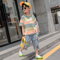 Childrens clothes boy summer clothing suit 2022 new Korean version handsome clothes children short sleeve boy summer two sets of damp