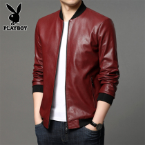 Playboy leather jacket male handsome motorcycle leather jacket male slim Korean version of the pilot spring and autumn mens PU leather jacket