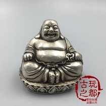 Antique collection antique brass white copper silver-plated Maitreya Buddha trumpet home copper ornaments and gas and laughter