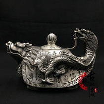 Hot selling antique antique antique bronze copper pot copper copper brass gilt silver dragon pot Dragon Dragon Dragon handle hip pot teapot decorative ornaments