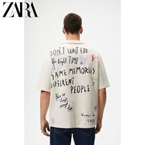 ZARA summer new mens dress graffiti printed full cotton short sleeve shirt 4087449733