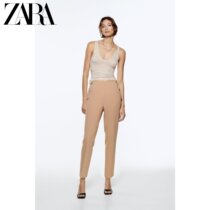 ZARA Spring New Womens Clothing Metal Button Accessories Fashion Casual High Waist Straight Drum Pants 9929120704