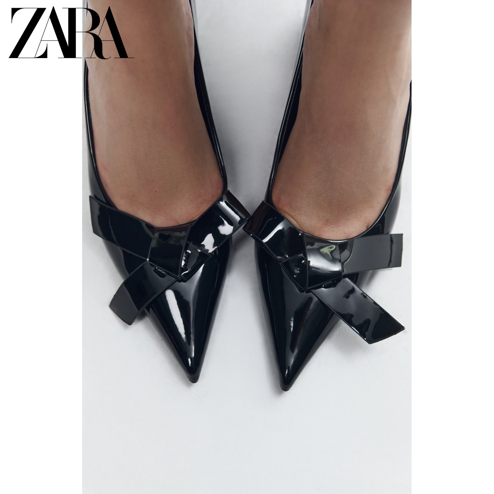 ZARA 新品婦人靴 ブラック リボン装飾 ミュール ハイヒール 2253310 800