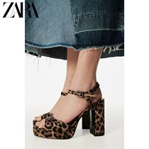 ZARA Early Spring New Products TRF Women Shoes BAO WELN Printed Waterproof Bench High Heel Sandals 3320910195