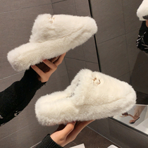 Tide brand fur fur slippers women wear autumn and winter New Korean version of Joker fashion casual thick bottom non-slip bag cotton slippers