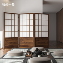 Japanese-style lattice low screen partition living room folding mobile hotel solid wood grille Chinese-style office occlusion customization