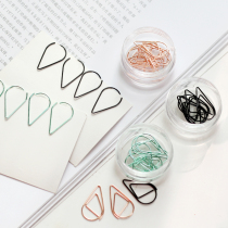 Cute water drop shape paper clip boxed creative fresh and simple metal bookmark office supplies color paper clip