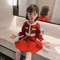 Autumn 2021 Women's Children's Wear Small Fragrant Style Princess Dress Girls Knitted Dress Korean Long Sleeve Sweater Dress