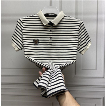 Foreign trade cut label summer polo shirt mens short-sleeved slim-fit trend new striped mens lapel T-shirt half-sleeved mens clothing
