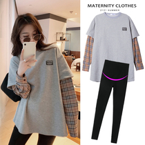 Pregnancy Woman Dress Spring Clothing Suit Big Code T-Shirt Blouse Spring Autumn Season Fashion style casual loose round collar fake two wee clothes