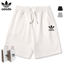 Summer new clover American casual solid color shorts mens pure cotton trend wild loose white five-point pants