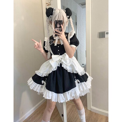 taobao agent [Little maid] Japanese maid dress short -sleeved OP skirt Lo Gemini Sisters Lolita Lolita