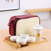 Company customized annual meeting small gift portable ceramic travel tea set set with tea tray plus logo meeting business