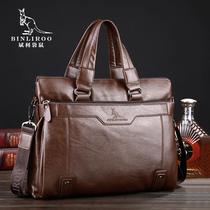 Bin Lee Kangaroo Briefcase Boy Bag Bull Leather Handbag Business Single Shoulder Bag Hand Carrying Horizontal and Inclined Satchel Bag