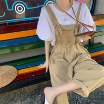 2021 new summer womens thin design sense White shirt Korean version age reduction strap wide leg pants two-piece suit