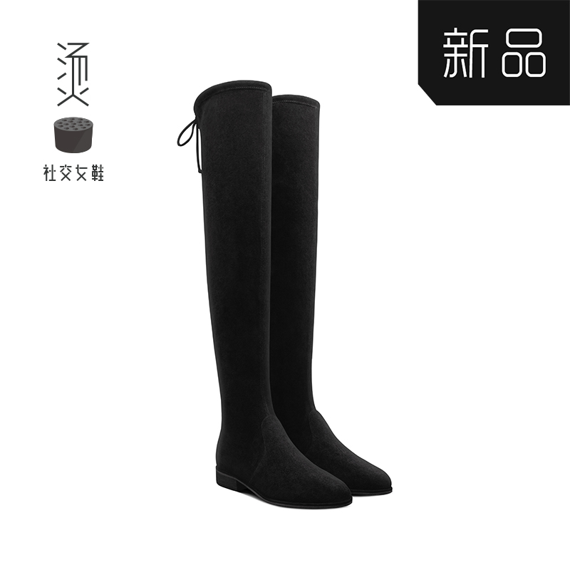 New Style Black Suede slim boots over knee strap boots children boots in autumn and winter of 2019