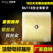 TV socket panel 86 aluminum brushed champagne gold cable CCTV TV jack interface wall socket