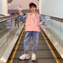 Girls spring clothing suit 2022 new childrens ocean gas spring fall clothes CUHK child girl trendy three sets of damp