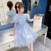 Girls Hanfu dress 2021 new childrens foreign style summer dress big childrens clothing girl Summer cheongsam princess skirt