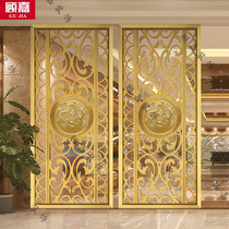 Screen partition Aluminum copper relief engraved European style grid hollowed out new Chinese metal hotel living room antique porch custom