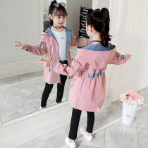 Girls medium long style wind clothes 2022 spring new CUHK childrens tennis red 100 hitch coat female coat female blouses