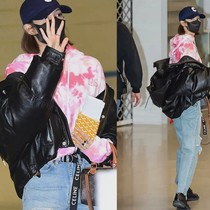 21 Winter Lisa Yang 1 Power star same leather leather women sheep short loose bread jacket down jacket
