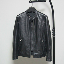 Cabbage price first layer cowhide leather leather leather clothing mens slim short style collar jacket coat mens windproof strip multi pocket