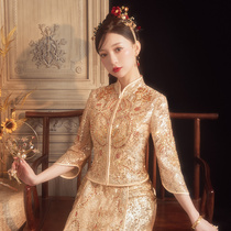 Golden Xiuhe dress 2021 new (Fengqi) summer thin section toast cabinet wedding Chinese bride dragon and phoenix coat