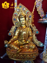 Lotus Peanuts Master Buddha Statue Nepal Full-Lau Gold Inlaid Jewel Lotus Division With Backlight Guru Rinpoche 35cm