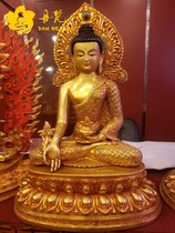 Nepal fully gilded Medicine Master Buddha Buddha Statue Medicine Man Rulai Bronze Carved Buddha Auspicious Knot Pattern Height 50cm with backlight