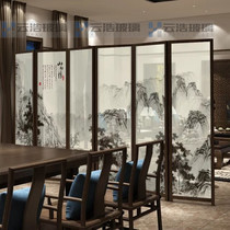 Clip wire landscape painting clip Wire drawing glass screen partition Stainless steel frame sliding door Ink painting clip hanging door