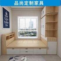 Simple modern solid wood multi-layer tatami bed wardrobe one small apartment 1 2 meters 1 5 meters bed cabinet combination customization