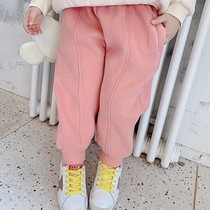 Girl baby pants girls plus velvet sweatpants 2021 autumn and winter New Tide casual joker loose cartoon trousers