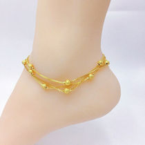 Hong Kong 999 real gold anklet female lucky lucky beads 24k gold anklet adjustable love foot ring to send lover