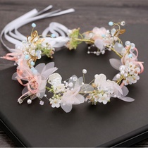 Mori new butterfly gauze bride headdress Garland hair hoop shape wrist flower handmade lace wedding yarn accessories