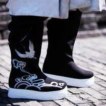 Ancient dress Han suit mens shoes Ming-made thick bottom long cylinder boots retro lovers official boots Heightened Soap Boots Women Cotton Shoes