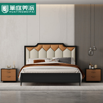 Light luxury bed minimalist double master bedroom soft leather bed Italian solid wood 1 5 m bed modern simple 1 8 m storage