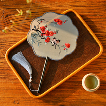 Chinese retro double-sided embroidered round fan classical round fan ancient Chinese clothing long handle tassel cheongsam dancing fan