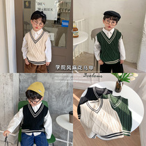 Boy knitted vest 2021 New College Style V collar twist spring Korean loose foreign style baby tide