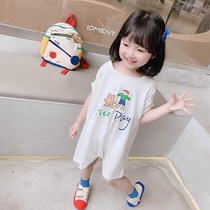 Girls summer dress one-piece 2021 new childrens net red dress female baby summer foreign style skirt child Korean
